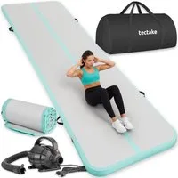 tectake Trainingsmatte Airtrack Trainingsmatte (4er Set, Sportmatte), Aufblasbare Gymnastikmatte, elektr. Luftpumpe, Adapter, Reparaturset