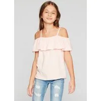 KIDSWORLD T-Shirt Volant-Shirt Kurzarm, weite Passform, Carmenausschnitt, aus Jerseystoff