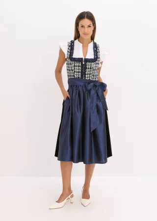 bonprix Dirndl und Schürze (2-tlg.Set), blau, Gr.42, Modern und feminin: Dirndl mit einer Boucleé-Mieder und Schürze aus glänzendem Satin