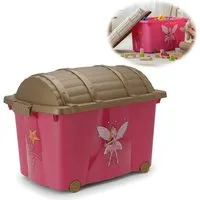 LS-LebenStil Spielzeugtruhe XL Spielzeugkiste Prinzessin Fee Aufbewahrungsbox Rollbox Rollen (1 St., Kinderzimmer, Aufbewahrung für Kuscheltiere, Rollbox), Spielzeugbox Feen Mädchen Geschenk kinderleicht verschließen