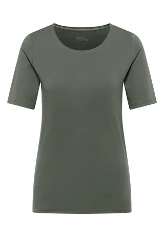 CECIL - Basic T-Shirt mit Rundhals in Unifarbe dried olive green - Gr. - L
