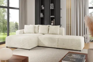 Ecksofa Designersofa MEGAN XS inkl. Hocker Stoff Poso Creme Ottomane Links