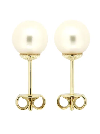 Orolino Ohrringe Gold 585 mit weißen Perlen 6,5-7mm rund