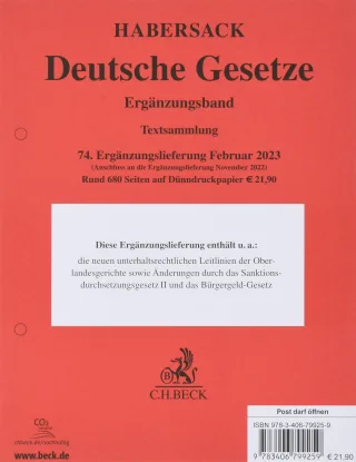 Deutsche Gesetze Ergänzungsband 74. Ergänzungslieferung: Rechtsstand: 8. Februar 2023