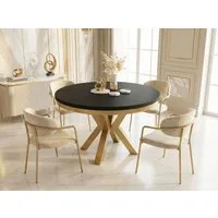 WFL GROUP Esstisch Clara Gold im Loft-Stil rund ausziehbar mit goldenen Metallbeinen (MADE IN EU, erhältlich in zwei Größen – 100/120 cm, ausziehbar auf 180/200 cm), platzsparender Industrial Tisch in Holzoptik für Wohnzimmer oder Küche