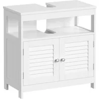 VASAGLE Waschbeckenunterschrank Badschrank Unterschrank mit Lamellentüren, 2 Fächer, 60 x 60 x 30 cm