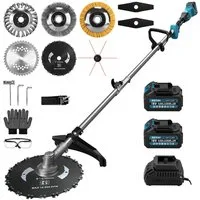 XIIW Akku-Motorsense Akku-Rasentrimmer Teleskop Freischneider 1380W 18800U/min Bürstenlos, 30 cm Arbeitsbreite Messer, (Set, 19 St., Set mit 2 Akkus und Zubehör), Multifunktions-Freischneider mit Bürsten & Sägeblättern Set
