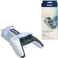 Hama Dual Ladestation für Sony PS5 Wireless Controller Controller-Ladestation (Set, Docking-Station, USB Ladegerät Docking Dock Standfuß Lader 2x Port Ladeanzeige)