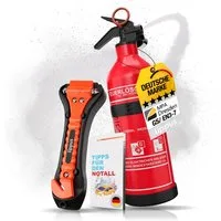 lippus Pulver-Feuerlöscher Feuerlöscher Auto 1kg + Nothammer Auto mit Gurtschneider +NOTFALLKARTE, Pulver, (3-St) Feuerlöscher mit Nothammer und Notfallkarte