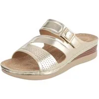 Ital-Design Damen Keilsandale mit Schnalle und Komfortfußbett Pantolette (91849245) Keilabsatz/Wedge Keilsandaletten in Gold