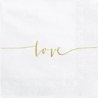 partydeco Papierserviette, Servietten Love 33x33cm 20 Stück, weiß / gold