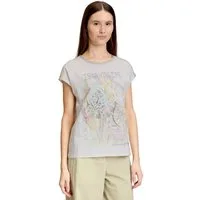 Cartoon Kurzarmshirt Damen mit Placement (1-tlg) Aufgesteppte Bänder