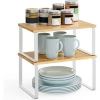SONGMICS Gewürzregal Küchen-Organizer, Küchenregal, Schrank-Organizer Küche, kleines Regal, 2-tlg., erweiterbar, stapelbar, Metall und Holzwerkstoff