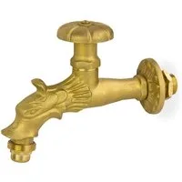 puteus Auslaufventil Auslaufhahn Gold 1/2" AG Messing Nostalgie Drache