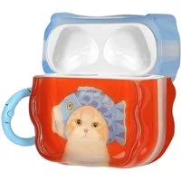 kwmobile Kopfhörer-Schutzhülle In-Ear Kopfhörer Case für Apple Airpods 4, Hülle mit Karabiner - Headphones Case - Katze mit Fischhut Design