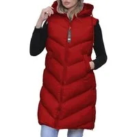 RMK Longweste Damen Steppweste Lang Weste Mantel Ärmellos Jacke Outdoor Warm Winter mit Kapuze