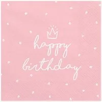 partydeco Papierserviette, Servietten Happy Birthday 33x33cm 20 Stück, rosa