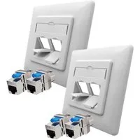 ARLI 2x Cat8.1 Netzwerkdose 2 Port (Anschlussrahmen + 4x Keystone CAT8.1) Netzwerk-Adapter RJ45 zu Dose, Zum Einbau in Modular- Verteilerfelder und Keystone- Anschlussdosen