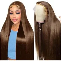 LuxusKollektion Echthaarperücke Perücke Echthaar Damen Vorgezupft 65 cm 13x4 Lace Front Brown Color