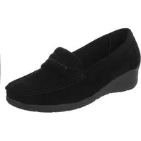 Ital-Design Damen Loafer Slip-On mit Keilsohle in Veloursoptik Slipper (91849445) Keilabsatz/Wedge Mokassins in Schwarz
