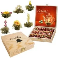 Creano Tee Geschenkset Teekiste aus Holz, 12 Erblühtee in 6 Sorten Weißtee, 1 x 12 St.