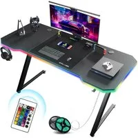 GTPLAYER Schreibtisch 120×60 Gaming Tisch mit Mauspad PC Tisch Kohlefaseroberfläche, Stabiler Computertisch mit Kopfhörerhaken, Schwarz