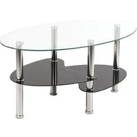 JEOBEST Couchtisch Couchtischen Beistelltisch für Wohnzimmer, Glastisch, Transparent, 2 Ebenen, oval, Modern Design, Rahmen aus Edelstahl