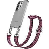 EAZY CASE Handykette Umhängeband für Samsung Galaxy S26 Ultra 6,9 Zoll, Verstellbarer Zebra Trageriemen Case transparent Kette Schwarz Beige