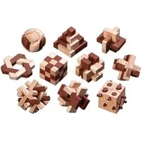 Philos Spiel, Holzpuzzle-Sortiment - 10 Puzzle - Denkspiel - Knobelspiel - Geduldspiel