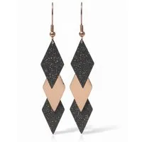 Karisma Schmuck Paar Ohrhänger Damen Lange Edelstahl Ohrringe in Roségold & Dunkelgrau –, Geometrische Hängeohrringe mit Glitzer-Effekt