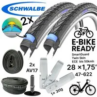 Schwalbe Fahrradschlauch 2x Schwalbe Marathon Plus 28x 1,75 Reifen, Reifenheber Schläuche AV 17