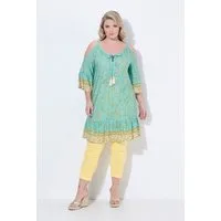 MIAMODA Spitzenbluse Longbluse A-Linie Krepp Schulter-CutOut
