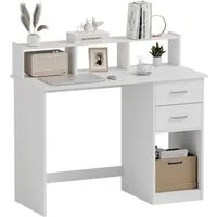 Mondeer Schreibtisch Computertisch, mit 2 Schubladen, Regal & Schrank 105x94x48cm Weiß