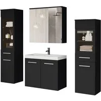 welltime Badmöbel-Set MADRIT II, Schrank mit Waschbecken, 2 Hänger, Spiegelschrank, (Komplett-Set, 5-St), Hängende Badmöbel mit Glaseinsätzen – in vielen Farben erhältlich