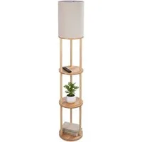 relaxdays Stehlampe mit 3 Ablagen & Leinenschirm, Natur-Weiß