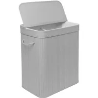relaxdays Wäschekorb Bambus Wäschekorb mit Deckel, grau, 100 L