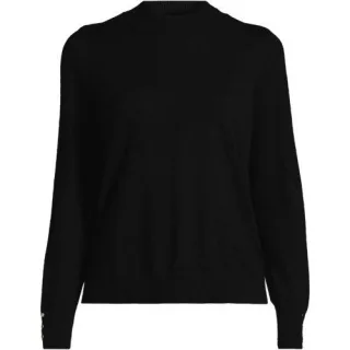 Stehkragenpullover mit Ärmelknöpfen, Damen,  Schwarz, by Lands' End