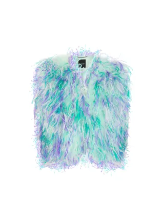 Marc Cain Glam - Weste mit Straußenfedern misty jade - Gr. - 38
