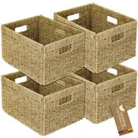 HMF Regalkorb Aufbewahrungskorb passend für Billy Regal, Korb geflochten, aus Seegras mit drei Griffen, 4er Set, 35 x 25 x 20 cm, Natur