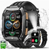 SWGOTA 1500mAh Smartwatch Herren Militär,2,01'' AMOLED-Display Fitnesstracker Smartwatch (2,01" Zoll), Smartwatch Outdoor mit Herzfrequenz/SpO2/Schlafmonitor/Atemtraining
