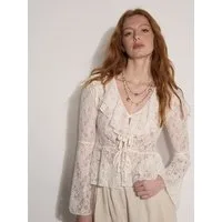 Apricot Spitzenshirt Strickjacke mit Spitzenrüschen