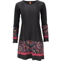 Guru-Shop Midikleid Baumwoll Minikleid Boho chic, Langarm Tunika -.. alternative Bekleidung