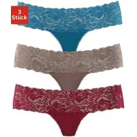 Vivance String (3er-Pack) aus elastischer Baumwolle mit floraler Spitze