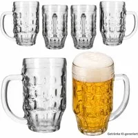 MamboCat Bierglas MamboCat 6er Set Mani Bierkrug 0,5L geeicht Schild Henkel Seidel Glas, Glas