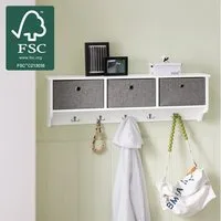 SoBuy Wandgarderobe FRG282, Wandregal, Schweberegal, Garderobenleiste, Flur, Schlafzimmer, Flurgarderobe Kleiderhaken Hängeregal mit 3 Körben, mit Haken