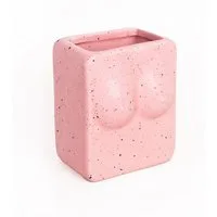 Helio Ferretti Zahnbürstenhalter Tits, (Keramik, 1-St., handbemalt, rosa), ca. 8 x 6 x 10 cm - auch als kleine Vase nutzbar
