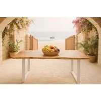 SAM® Baumkantentisch White_Beach, Akazienholz, Baumkante, Metallgestell U-Form, bis 3 Meter