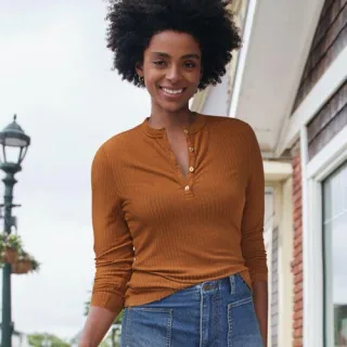 Henley-Shirt mit langen Ärmeln für Damen, Damen, size: regular, Orange, Viskose, by Lands' End