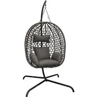 Spetebo Hängesessel Outdoor Hängestuhl mit Sitz-und Kopfkissen für Außen und Innen (Anzahl, 1-St., anthrazit), Polyrattan Hängesessel mit Gestell und Standfuß, 194 x 104 cm
