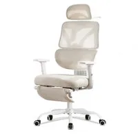 UEV Bürostuhl ergonomisch mit Fußstütze Mesh neigbar bis 135°,atmungsaktiver Stoff (Packung), Verstellbarer Kopfstütze/Armlehnen/Dynamischer Lordosenstütze